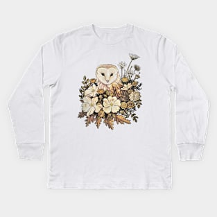 Barn owl and Wild Roses Kids Long Sleeve T-Shirt